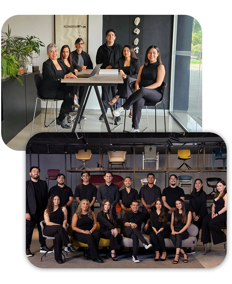 Fotografía de 6 personas con vestimenta color negro que son parte del equipo de empresa de muebles de oficina Office Class.
